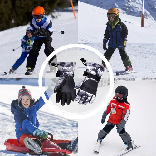 Vista 7 de Azarxis Guantes de esquí de nieve para niños, impermeables, resistentes al viento, cálidos guantes de snowboard para niños y niñas