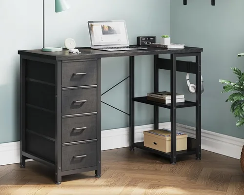 Vista 4 de Casaottima Escritorio pequeño de 40 pulgadas para computadora con 4 cajones de tela, moderno escritorio de PC para espacios pequeños, escritorio