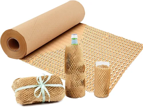 Vista 11 de Rollo de papel de embalaje de panal de abeja de 12 pulgadas x 295 pies con calcomanías frágiles, envoltura acolchada biodegradable para mudanza