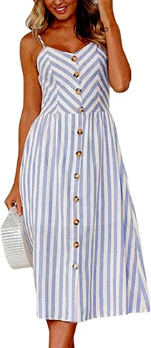 Vista 14 de Angashion - Vestido floral de verano estilo bohemio para mujer, con botones, bolsillos y tiras ajustables