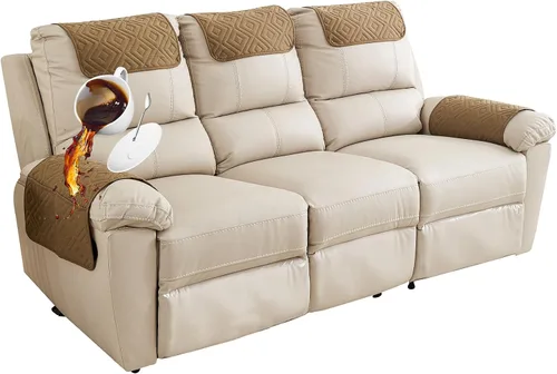 Vista 31 de Funda para Reposabrazos de Sofá, Funda para Reposacabezas de Silla Reclinable, Funda de Sillón con Bolsillos, Protector de Muebles Acolchado Beige