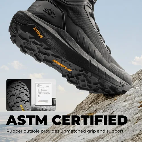 Vista 4 de NORTIV 8 Suela acolchada táctica ligera para hombre, para el trabajo, todo el día, cremallera lateral, motocicleta, combate, militar, bota