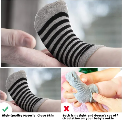Vista 4 de Calcetines antideslizantes para bebé, 12 pares de calcetines de agarre de algodón, calcetines de agarre para bebé niño