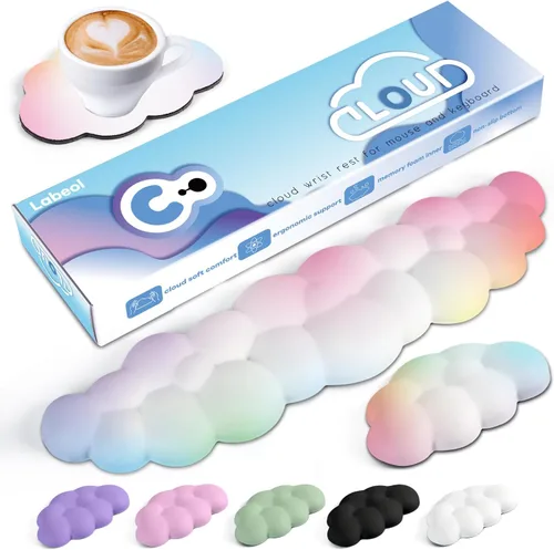 Vista 9 de Reposamuñecas Cloud para teclado de computadora con base antideslizante, extensión ergonómica de espuma viscoelástica para muñecas para escritura