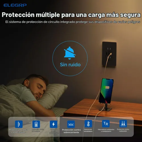 Vista 5 de ELEGRP Tomacorrientes USB, toma de pared de 3 puertos, toma eléctrica de 30 W 6.0 A resistente a manipulaciones, toma de corriente de 15 amperios