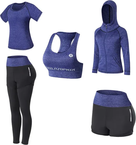 Vista 9 de Conjunto de ropa de entrenamiento para mujer, conjunto de 5 piezas de trajes deportivos para ejercicio