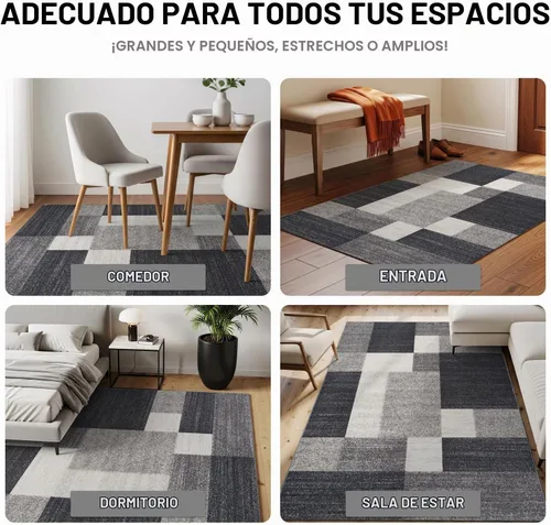 Vista 4 de Rugshop Modern Boxes - Alfombra antideslizante para sala de estar y dormitorio, color gris, 20 x 30 pulgadas