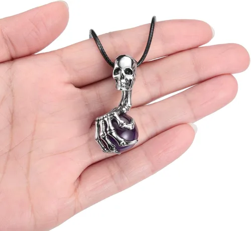 Vista 4 de Jovivi Collar con colgante de bola de cristal envuelto para hombres y mujeres, piedras preciosas naturales, amuleto curativo, collar de cuarzo
