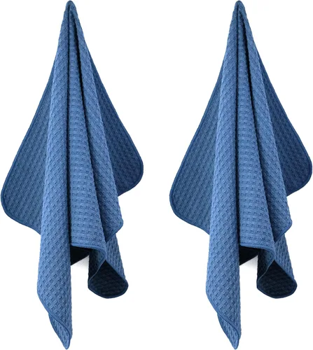 Vista 2 de POLYTE Toalla de cocina para platos y manos de microfibra ultra premium, tejido de gofre, paquete de 8 (16 x 28 pulgadas, azul)