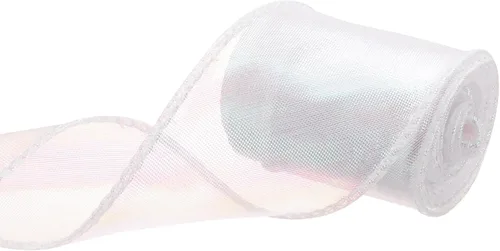 Vista 27 de MECCANIXITY - Cinta de organza con cable de 1 1/2" de ancho, brillante, transparente, con brillo irisado en tonos pastel, cinta de gasa para Beige