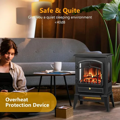 Vista 4 de Xbeauty Estufa Eléctrica de Chimenea de Interior de 22", Calentador de Chimenea Independiente con Brillo de Llama 3D Ajustable, Control