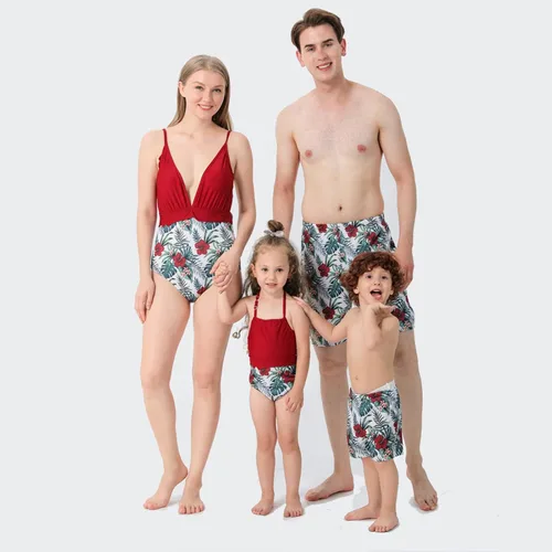 Vista 2 de Trajes de baño familiares a juego para mamá y mí traje de baño de una pieza traje de baño para parejas estampado floral ropa de playa
