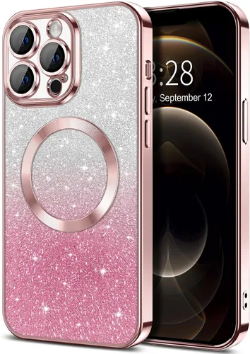 Vista 43 de Hython Funda para iPhone 13 Pro transparente con purpurina magnética [compatible con MagSafe] Protector completo de lente de cámara delgado