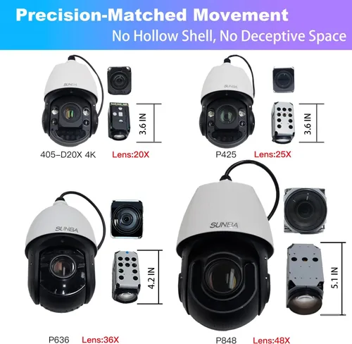 Vista 5 de SUNBA Cámara PTZ de alta velocidad 4K 8MP para exteriores, domo de seguridad IP PoE+, zoom óptico 20X, audio de 2 vías y ranura para tarjeta TF