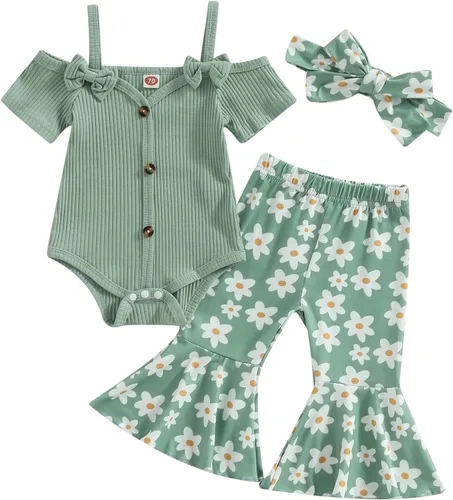 Vista 58 de Sejardin Ropa de verano para bebé y niña, recién nacida, manga corta, con letras, mameluco elástico con diadema