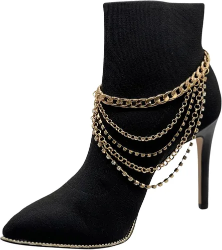 Vista 7 de Pulsera de cadena de botas de joyería occidental para mujer, pulsera de metal dorado, tobillera con múltiples hebras, Metal