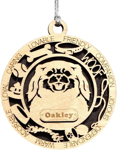Vista 85 de Adorno de Navidad personalizado para perro Cavalier King Charles Spaniel, redondo de 3 pulgadas, madera cortada con láser de 2 capas, nombre y texto