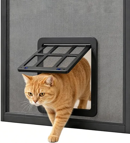 Vista 11 de Puerta mosquitera para puerta mosquitera con cierre automático magnético, pestañas dobles bloqueables, puerta mosquitera para perros, fácil acceso