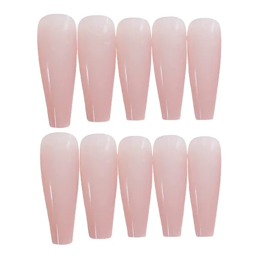 Vista 2 de RikView Uñas postizas a presión extra largas de color rosa, uñas acrílicas con forma de ataúd, uñas postizas brillantes (rosa)