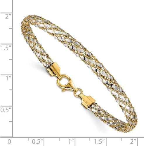 Vista 2 de Pulsera de malla tejida de dos tonos de 14 quilates, 7.5in, 0.209in, estilo SF2685-7.5