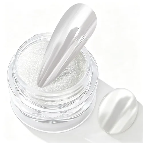 Vista 10 de Polvo de uñas cromado y perla - 【Efecto de hada】Polvo de uñas cromado rosa, blanco, aurora, amarillo, sirena, iridiscente, polvo cromado, espejo