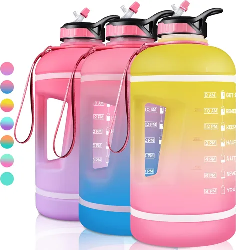 Vista 8 de ZOMAKE - Botella de agua de galón (3.8 l / 2.2 l) con marcador de tiempo y popote, temática motivacional, sin BPA, grande y hermética para fitness