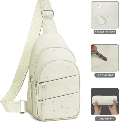 Vista 5 de Tuwubi Bolsos cruzados para mujer, bolsa para hombres, mochila pequeña de senderismo antirrobo, ligera para viajes al aire libre (M, beige)