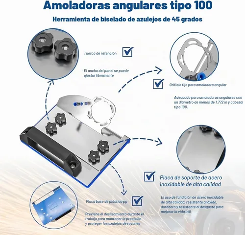 Vista 6 de Herramienta de biselado de azulejos de 45 grados, herramienta de corte de baldosas de cerámica, soporte de accesorios para amoladora angular