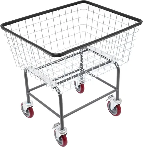 Vista 11 de Carrito de lavandería, carrito de lavandería de alambre de acero, cesta de lavandería con ruedas, carrito de lavandería comercial resistente