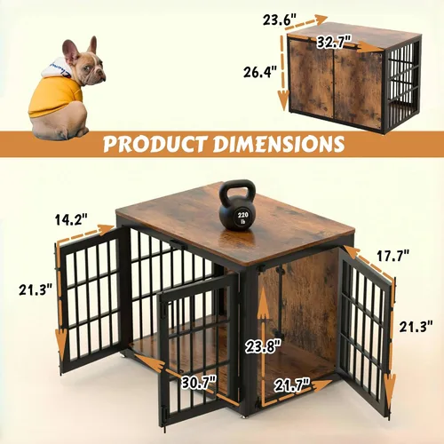 Vista 2 de Muebles de Jaula para Perros de Servicio Pesado de 33", Jaula de Madera Perrera para Perros Pequeños y Medianos, Perrera para Perros