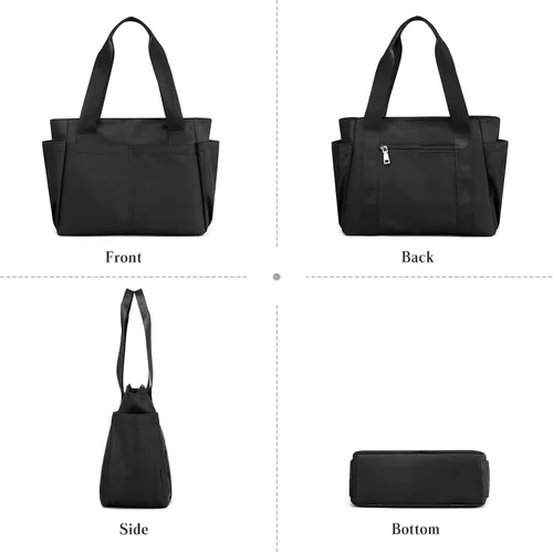 Vista 7 de PORRASSO Bolso de mano Bolso impermeable de nylon Bolso de hombro para mujer, Púrpura, Bolso tote