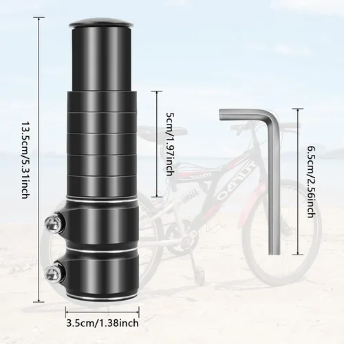 Vista 6 de Elevador de potencia de bicicleta ajustable, extensor de manillar de bicicleta que aumenta la altura del manillar hasta 5.3 pulgadas para la mayoría