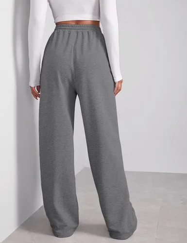 Vista 2 de Pantalones deportivos de pierna ancha para mujer, elásticos, de cintura alta, con cordón y bolsillos