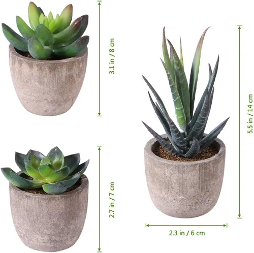 Vista 4 de Cabilock Ounona - Juego de 3 plantas suculentas artificiales con macetas, minisuculentas artificiales realistas para el hogar, la oficina