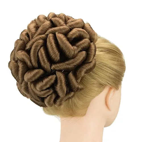 Vista 3 de IMISSU Tamaño grande trenzado desordenado peinado peinado coletero chignon bailarina cubierta de pelo dona moños peluca updo para fiesta (rubio 613)