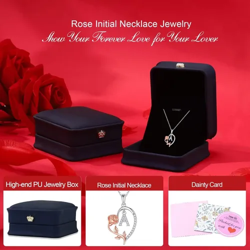 Vista 7 de Collar con inicial de corazón de rosa para mujer, delicado collar de letras de corazón de plata esterlina S925, collar de letras de corazón de rosa