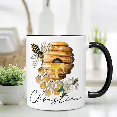 Vista 2 de Personalized Beehive and Bees Ceramic Coffee Mug, 11 or 15 oz