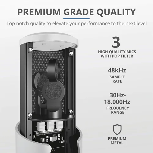 Vista 5 de Trust Gaming GXT 258 Fyru - Micrófono de transmisión profesional, 4 patrones de grabación, micrófono para juegos con iluminación LED, micrófono USB