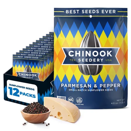Vista 14 de Chinook Seedery Semillas de Girasol Jumbo Tostadas - Bocadillos Keto, Sin Gluten, Sin OGM, Paquete de Variedad de 8 Sabores 4 oz (Paquete de 12)