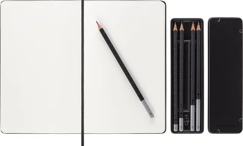 Vista 2 de Moleskine Art - Kit de dibujo de la colección de Art, cuaderno de bocetos grande + juego de lápices de dibujo, grande, liso, negro, tapa dura