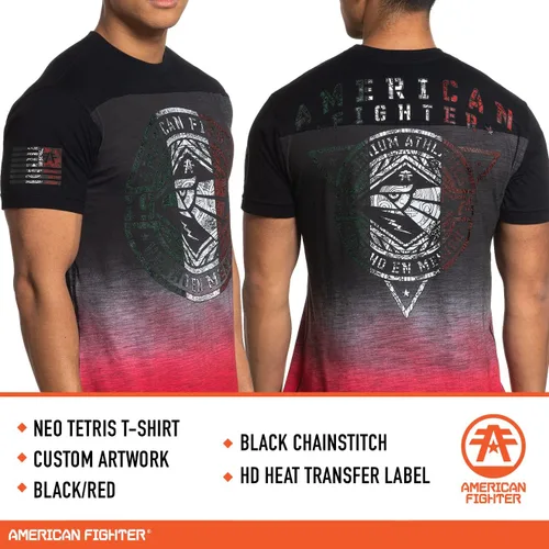Vista 2 de American Fighter Camisetas patrióticas de manga corta para hombre, camisetas patrióticas de manga corta para hombre de Estados Unidos y México.