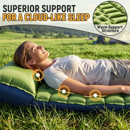 Vista 3 de Myxslop Colchoneta de dormir para camping, ultraligera inflable con almohada con bomba de pie integrada, alfombrilla para dormir, equipo compacto