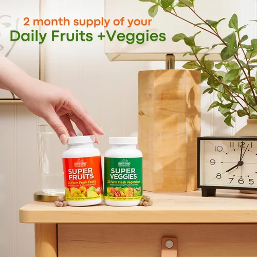 Vista 5 de Country Farms Suplemento de frutas y verduras, 180 cápsulas de frutas y 180 verduras, verduras y rojos llenos de superalimentos, potentes