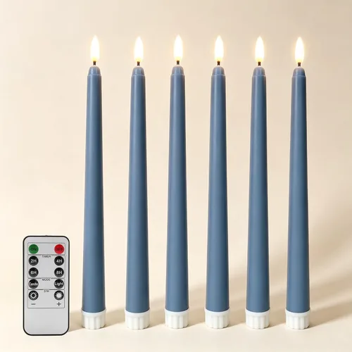 Vista 29 de Velas cónicas sin llama negras con control remoto, velas LED parpadeantes que funcionan con pilas, juego de 6 Nuevo Negro