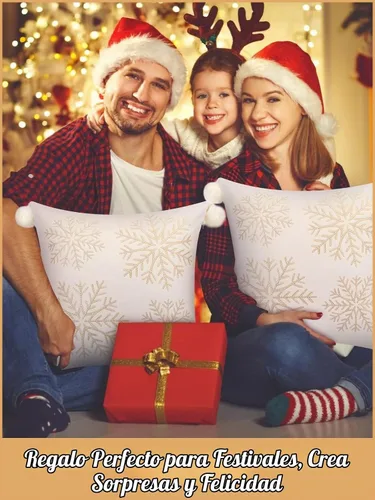 Vista 7 de Lewondr Fundas de almohada navideñas con copo de nieve 20x20, blanco y Blanco crema