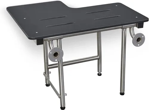 Vista 8 de Seachrome Asiento de ducha plegable reversible negro de 26 x 22.5 pulgadas con patas, compatible con ADA