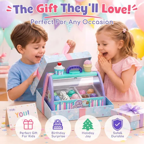 Vista 8 de Lehoo Castle Juguetes de helado para niños pequeños de 3 a 5 años, juguetes para niñas de 3 a 4 años, juego de tienda de helados para niños, regalo