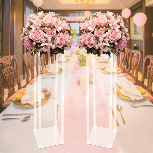 Vista 6 de Jarrones acrílicos para centros de mesa de boda, 2 piezas, soporte de flores de columna transparente, jarrones de flores de 39.4 pulgadas de alto