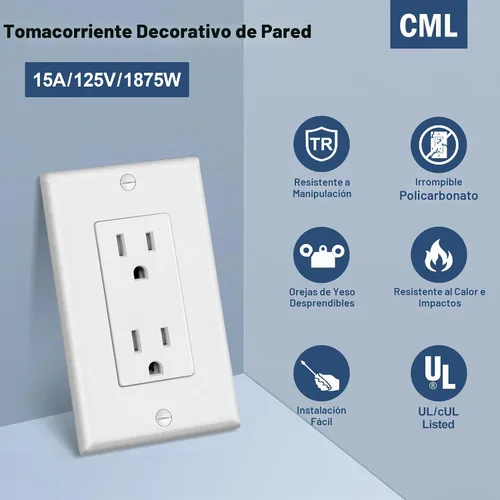 Vista 2 de CML - Paquete de 50 tomas de corriente de 15 amperios resistentes a manipulaciones, certificación UL