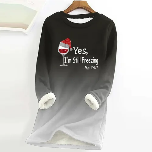 Vista 2 de Camiseta de manga larga para mujer, para invierno, otoño, cuello redondo, degradado, gruesa, térmica, gruesa, mullida, camiseta para mujer 2023